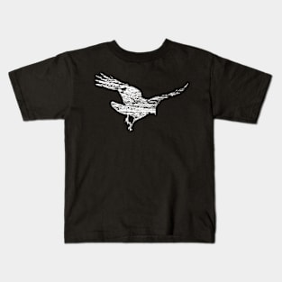 Flying Raven Distressed Wood Pattern Kids T-Shirt